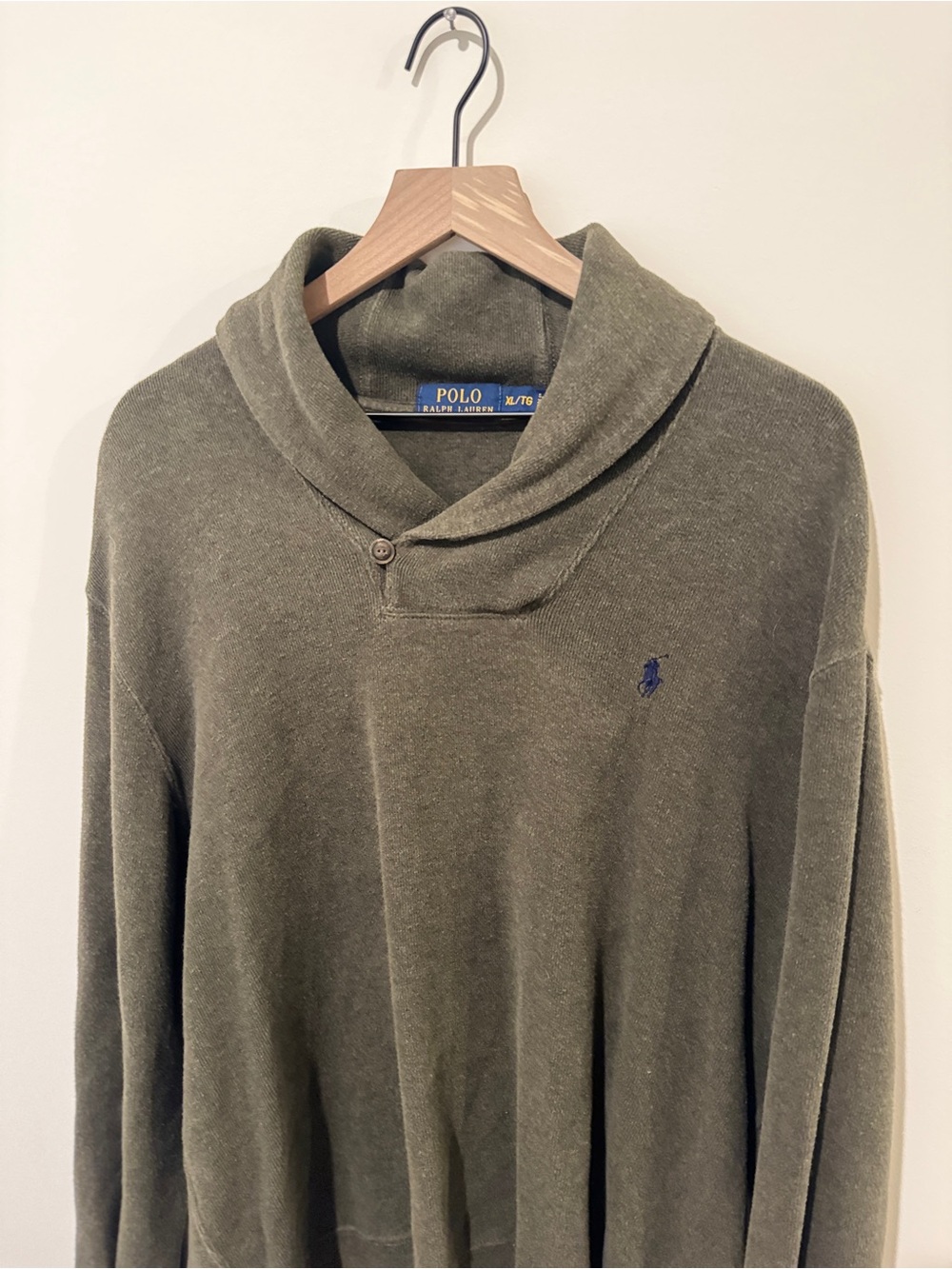 Polo Ralph Lauren Green Cotton Shawl Collar Mens Sweater - Picture 2 of 6